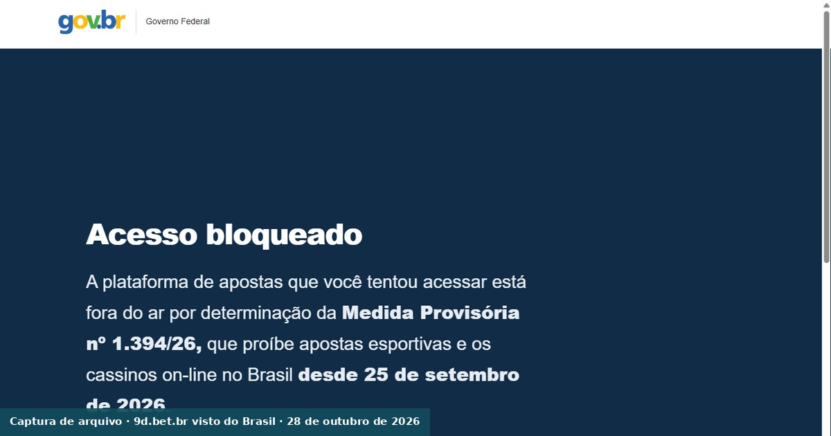 Página de bloqueio do Governo Federal brasileiro ao abrir um domínio .bet.br